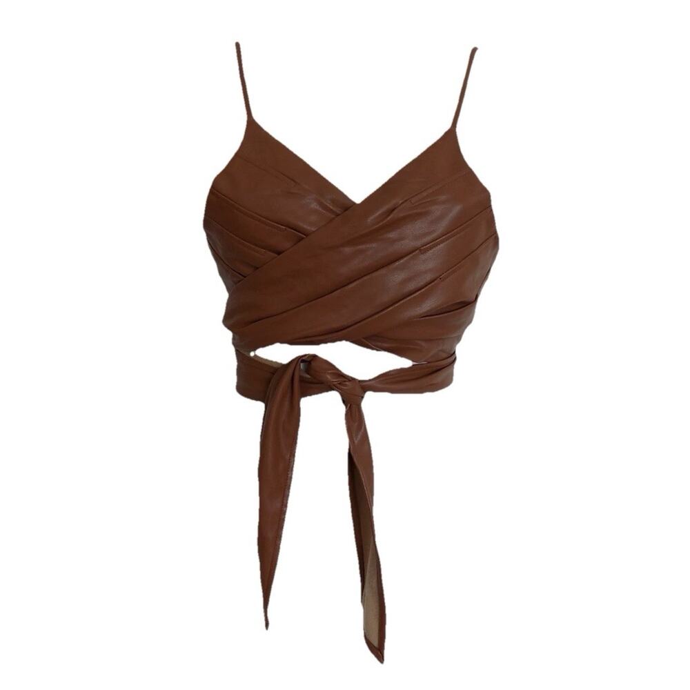 Fashion Nova faux brown leather wrap top halter size XL